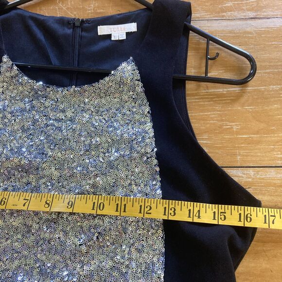 Tulle Black Silver Sequin Sleeveless Lined Fit & Flare Mini Dress Size L - Picture 8 of 8
